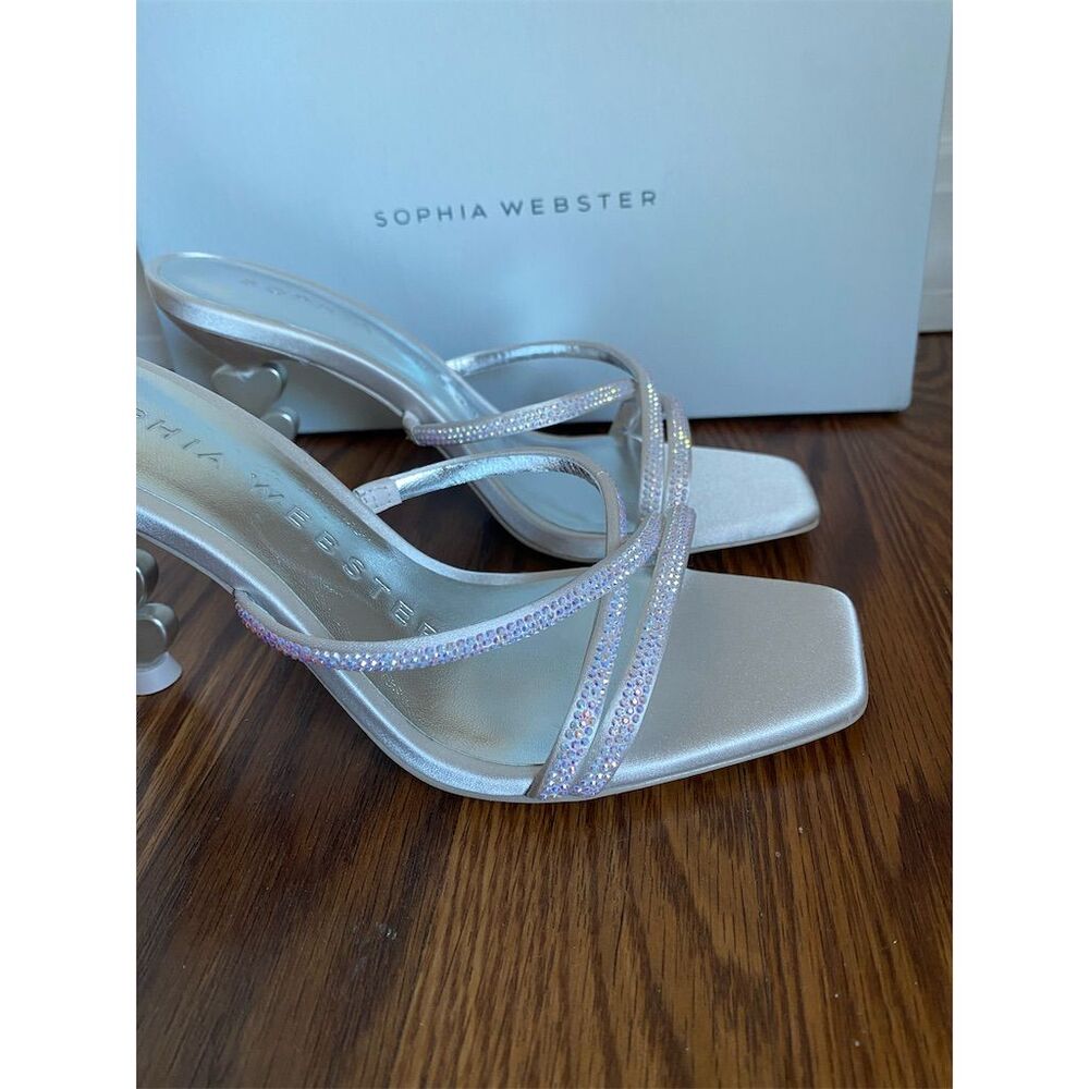 Sophia Webster Silver Heart-Stack Heel Strappy Sandals - Wifey For Lifey - Picture 3 of 10